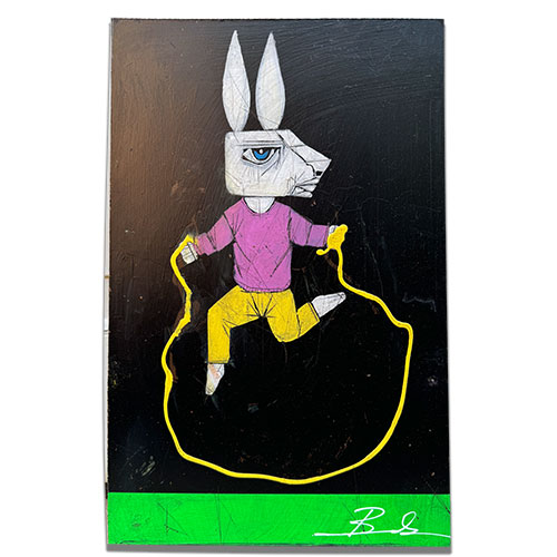 Michael Banks 12x18 Jump Rope Rabbit on Board WP4377 SOLD
